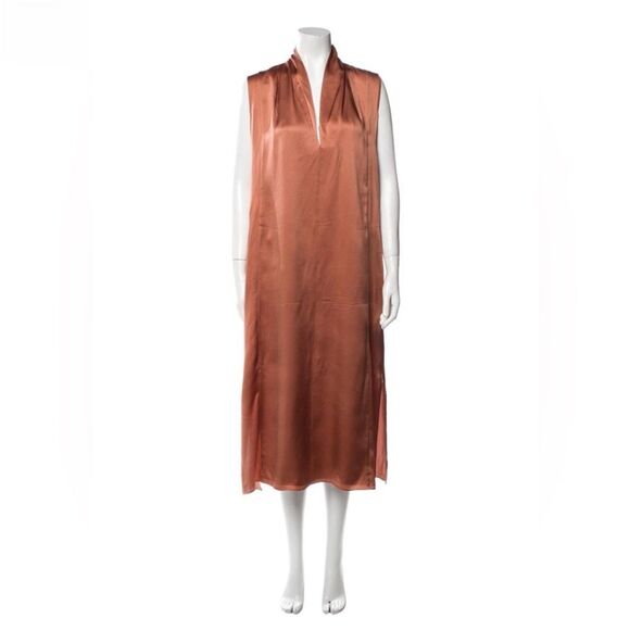 Vince Silk Drape Neck Flowy Sleeveless Midi Dress | Size L - Picture 1 of 11